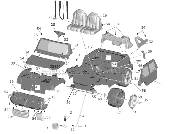 Page A Diagram and Parts List for H0440  Power Wheels Ride-On Cars